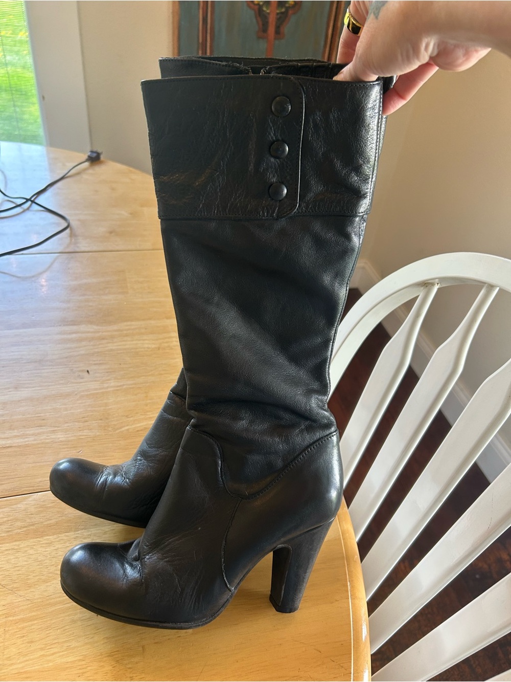 Clarks Black Leather Tall Heeled Boots — Size 7 (EU 37)